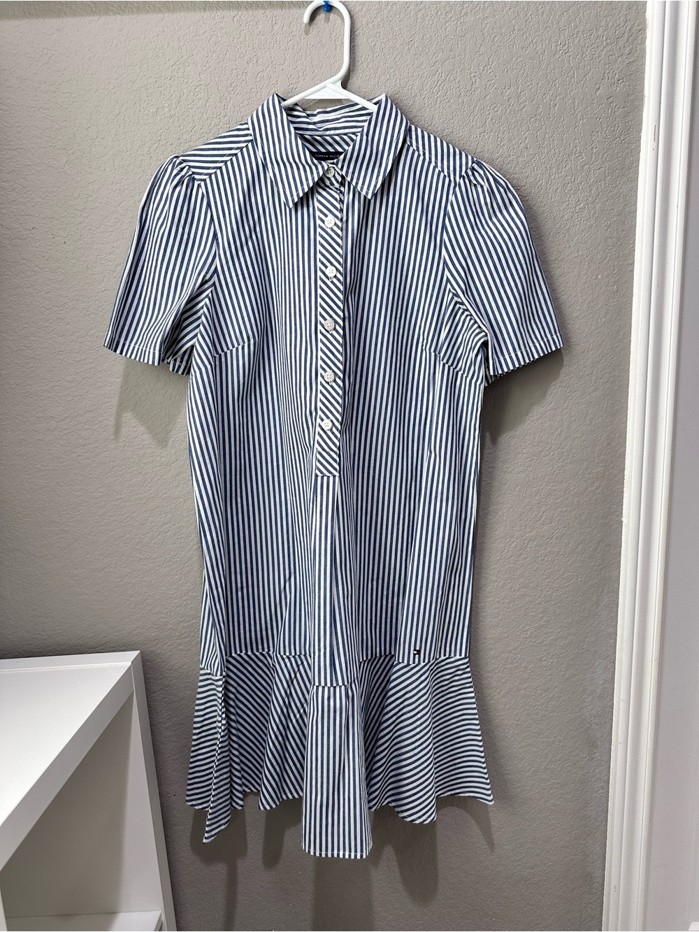 Tommy Hilfiger Navy&White Striped Nautical A-Line Shirt Dress 100% Cotton.Size 8